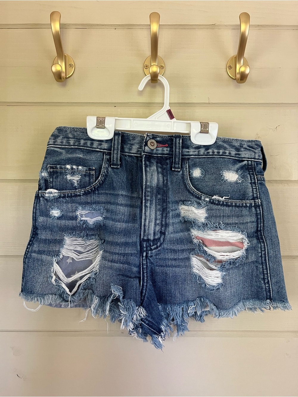 Hollister Distressed Dark Blue Denim Cutoff Shorts